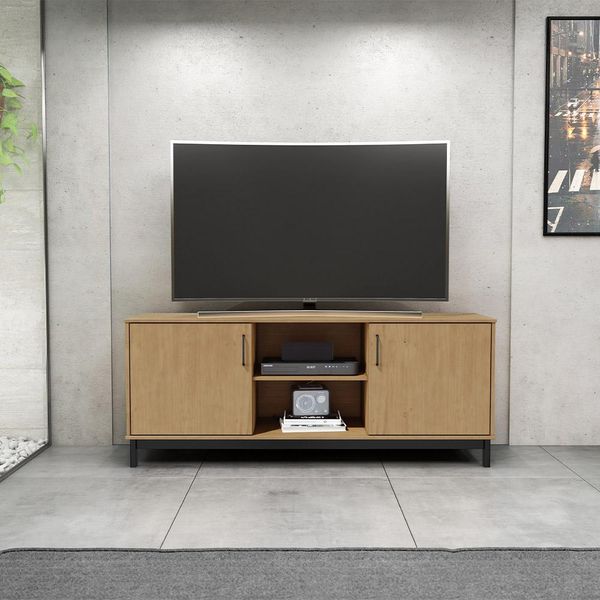 Rack Decorativo Dawn 02 Portas Madeira G74 Carvalho/Preto - Gran Belo