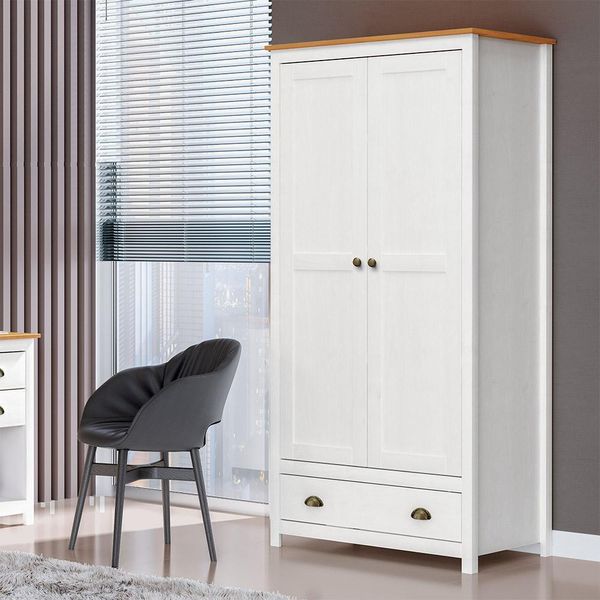 Guarda Roupa Decorativo Alina Madeira 2 Portas e 1 Gaveta Branco/Carvalho G74 - Gran Belo