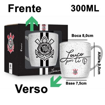 Caneca Porcelana Premium BrasFoot Corinthians Louco Por Tí 300 ML Urban Licenciada Branco