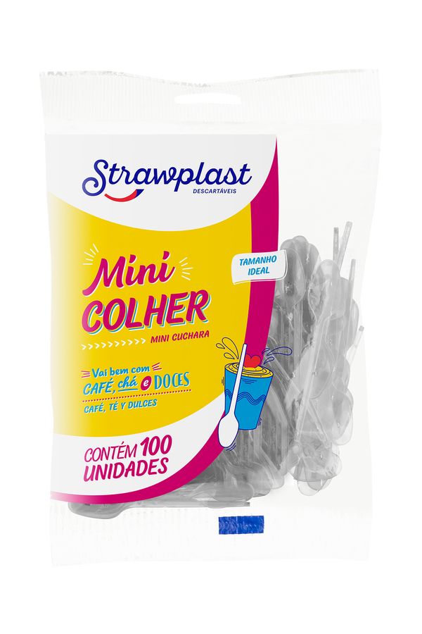 Mini Colher Strawplast com 100 Unidades Cristal