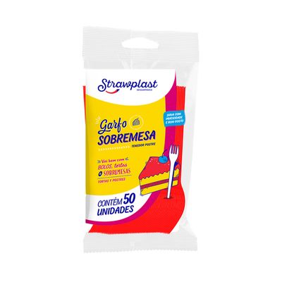 Garfo Strawplast para Sobremesa com 50 Unidades Vermelho