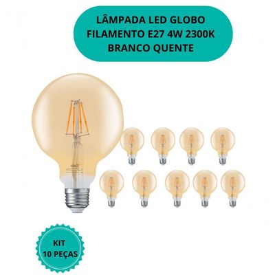 Kit C/ 10 Lâmpadas Led Globo 4w Filamento 2300k E27 Bivolt Decorativa