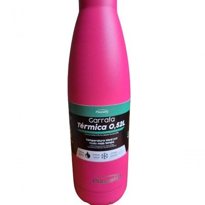 Garrafa Térmica De Inox Parede Dupla 520ml Plasvale Rosa