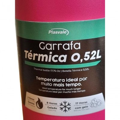 Garrafa Térmica De Inox Parede Dupla 520ml Plasvale Rosa