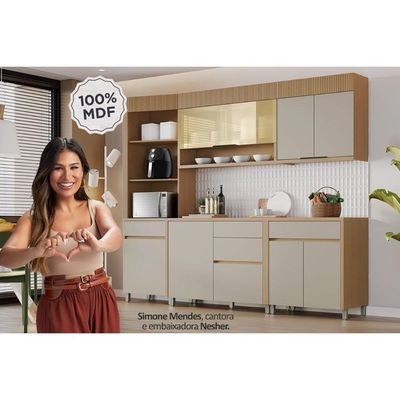Balcão Cozinha Nesher Realeza C/ 2 Portas 2gavs 120cm Carvalho/titânio
