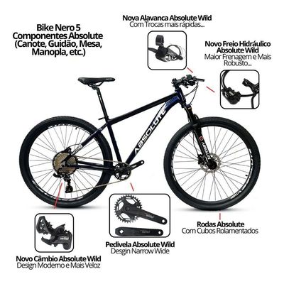 Bicicleta Aro 29 Nero 5 Peças Inteira Absolute 12v Garfo Com Trava K7 11-52d Freio Hidráulico Verde
