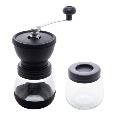 Moedor De Café Em Aço Inox Com Porta Pó Extra De Vidro Preto Lyor