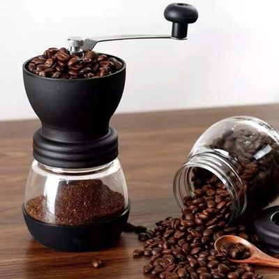 Moedor De Café Em Aço Inox Com Porta Pó Extra De Vidro Preto Lyor