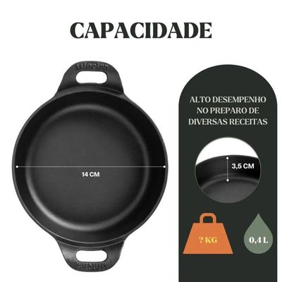Kit 3 Travessas Redonda 0,4l + 0,9l + 1,7l Em Ferro Fundido Panela Mineira