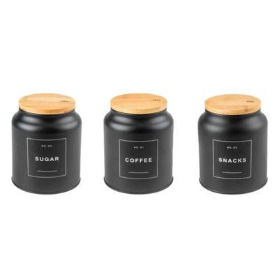 Conjunto De Potes De Metal + Bambu 3 Peças Sense Preto Ou