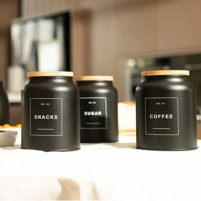 Conjunto De Potes De Metal + Bambu 3 Peças Sense Preto Ou