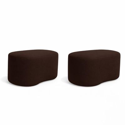 Kit 2 Puff Orgânico Curvo Feijão Sala Redondo Confortável Moderno Suede Marrom