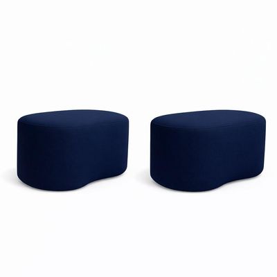 Kit 2 Puff Orgânico Curvo Feijão Sala Redondo Confortável Moderno Suede Azul Marinho