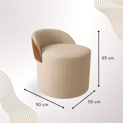 Kit 2 Puff Orgânico Com Encosto Redondo Curvo Confortável Resistente Composé Linho Corino linho Bege