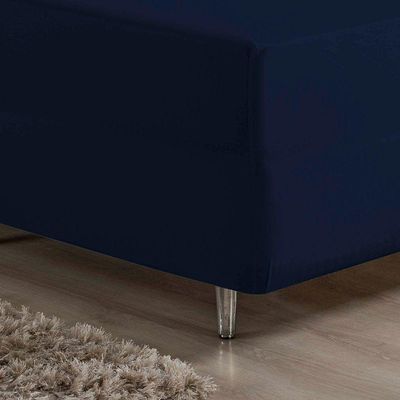 Lençol Com Elástico King Nobre 1 Peça Luva De Box 55cm De Altura Malha 100% Algodão - Azul-marinho