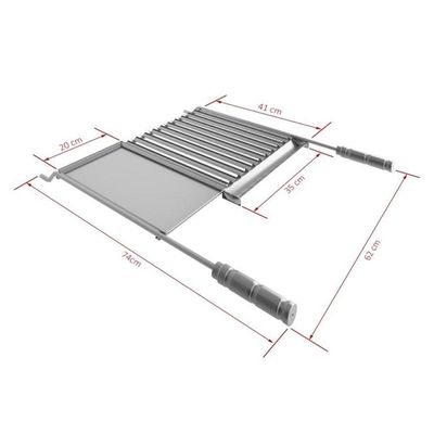Grelha Para Churrasco Em Aço Inox Com Chapa Auxiliar E Coletor De Gordura 77x65 Cm