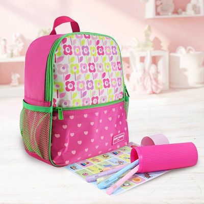 Kit Mochila Infantil + Porta Acessórios Jacki Design Pink Flor
