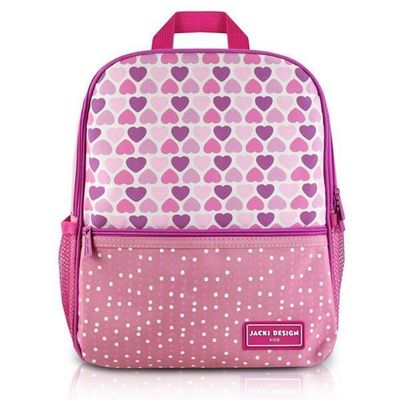 Kit Mochila Infantil + Porta Acessórios Jacki Design Coração Rosa