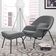 Poltrona Womb Chair Com Puff Base Preta Linho Cinza