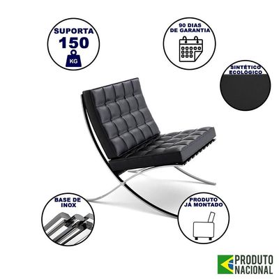 Poltrona Premium Barcelona Com Puff Base Inox Preto