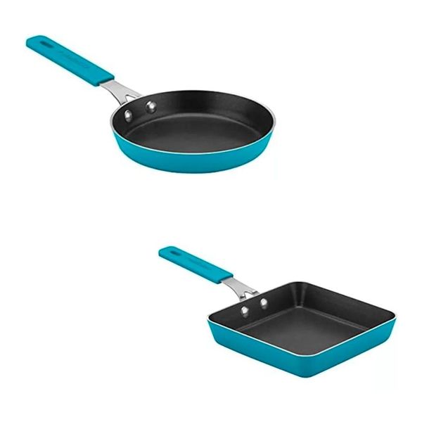 KIT CUISINART MINI FRIGIDEIRA QUADRADA E REDONDA ANTIADERENTE 14 CM AZUL TURQUESA