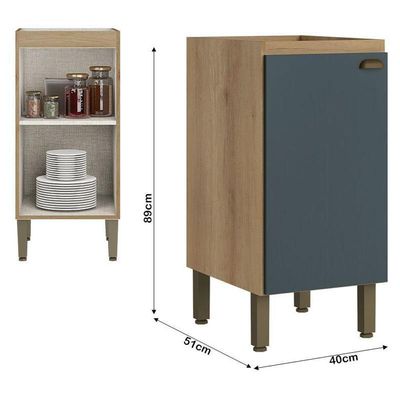 Balcão 40 Cm Com 1 Porta Finesse Sem Tampo Capuccino Azul- Thb