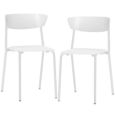 Kit 02 Cadeiras Empilhável Fixa Atom F02 Base Aço Branco - Lyam Decor
