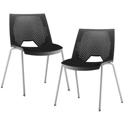 Kit 02 Cadeiras Empilhável Fixa Liked F02 Base Aço Cinza Preto - Lyam Decor