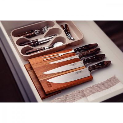 Jogo para Churrasco Tramontina com Laminas em Aço Inox e Cabos em Madeira Polywood Castanho 5 Peças