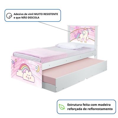 Cama Solteiro Infantil com Cama Auxiliar 195x96cm Personagens Unicórnio K02 - D'Rossi