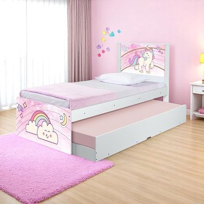 Cama Solteiro Infantil com Cama Auxiliar 195x96cm Personagens Unicórnio K02 - D'Rossi
