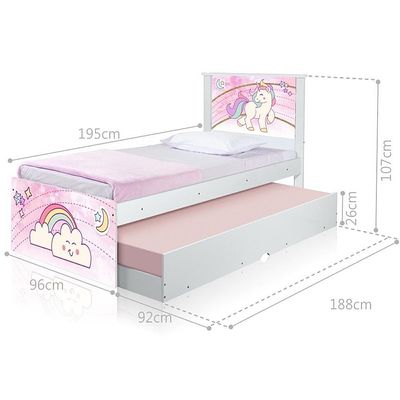 Cama Solteiro Infantil com Cama Auxiliar 195x96cm Personagens Unicórnio K02 - D'Rossi