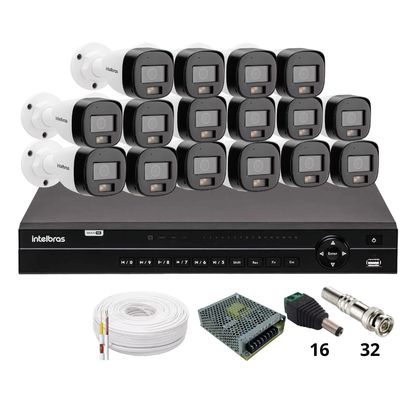 Kit 16 Câmeras Intelbras 3220b Full Color Com Áudio Dvr Intelbras Mhdx 1232 Sem Hd