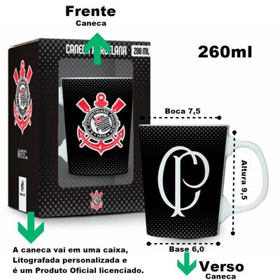 Caneca Porcelana Premium BrasFoot Corinthians 260 ML Licenciada Branco