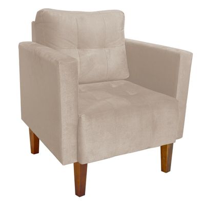 Poltrona Sala Decorativa Livia Pé Madeira Castanho Suede Bege M11 - D'Rossi