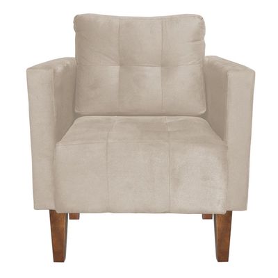 Poltrona Sala Decorativa Livia Pé Madeira Castanho Suede Bege M11 - D'Rossi