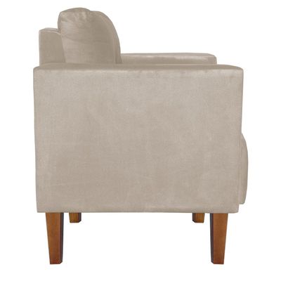 Poltrona Sala Decorativa Livia Pé Madeira Castanho Suede Bege M11 - D'Rossi