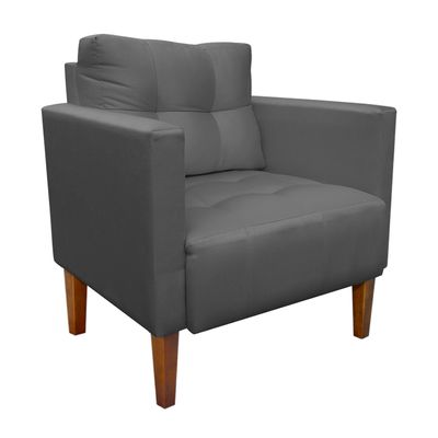 Poltrona Sala Decorativa Livia Pé Madeira Castanho Suede Grafite M11 - D'Rossi