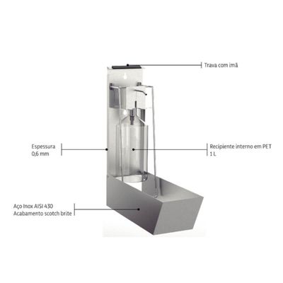 Dispenser de Parede Sabonete Líquido 1L Aço Inox Acetinado Tramontina Suporte Multiuso