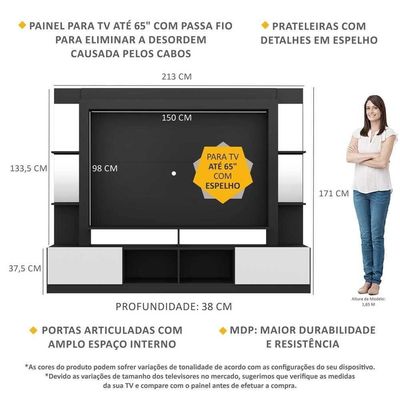 Estante Tv 65" Prateleiras C/ Espelho Oslo Multimóveis V3393