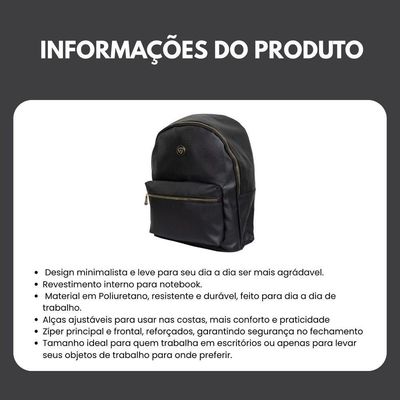 Mochila Feminina Preta Média Executiva Resistente Em Poliuretano  Majestic  Yins Brasil  Preto