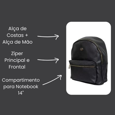 Mochila Feminina Preta Média Executiva Resistente Em Poliuretano  Majestic  Yins Brasil  Preto