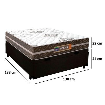Cama Box Baú Casal Suede + Colchão Molas Ensacadas Texas Prime Colchões 138x188x63cm Preto