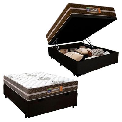 Cama Box Baú Casal Suede + Colchão Molas Ensacadas Texas Prime Colchões 138x188x63cm Preto