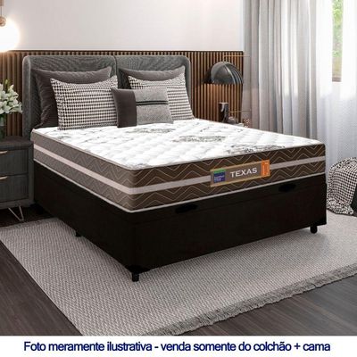 Cama Box Baú Casal Suede + Colchão Molas Ensacadas Texas Prime Colchões 138x188x63cm Preto