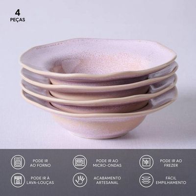 Conjunto de Pratos de Sobremesa Orgânico Litchi 250ml 4 Peças Porto Brasil Rosa