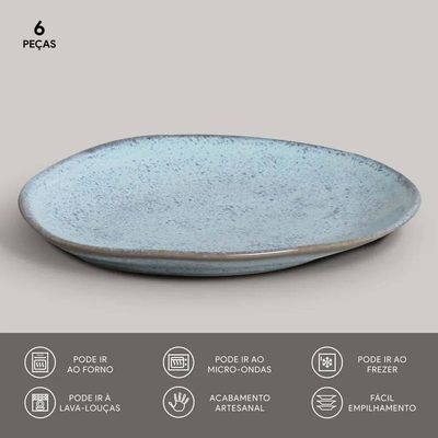 Conjunto de Pratos Oval Orgânico Breeze 31cm 6 Peças Porto Brasil Azul