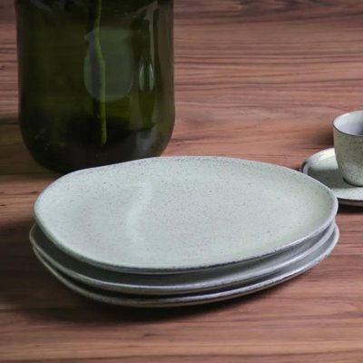 Conjunto de Pratos Rasos Ovais Orgânico Pistache Verde 31cm 6 Peças Porto Brasil Verde