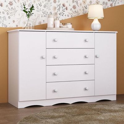 Cômoda Infantil 125cm 2 Portas E 4 Gavetas Realeza Multimóveis Mp4455 Branco Branco