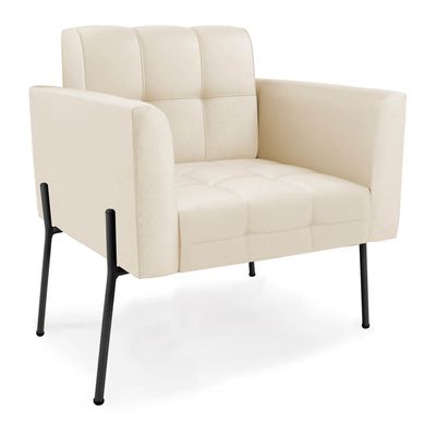 Poltrona Sala Decorativa Elisa Pé de Aço Lateral Preto Sintético PU Bege D03 - D'Rossi
